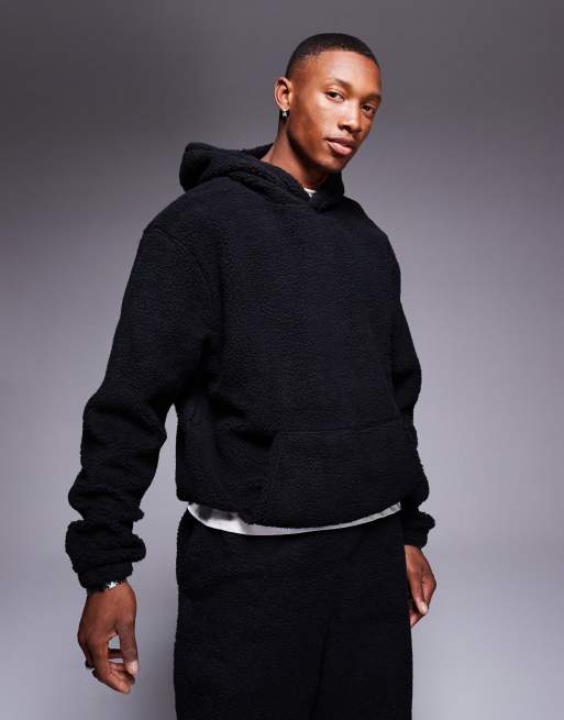 ASOS DESIGN - Oversized hættetrøje i sort, imiteret lammeskind