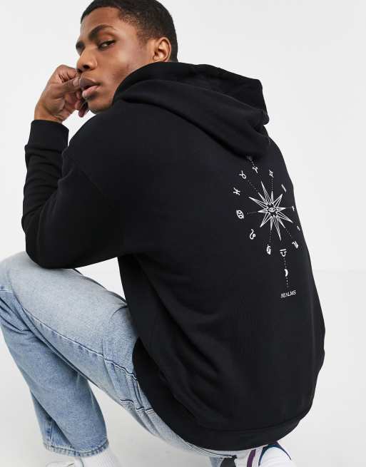 ASOS DESIGN - Oversized hættetrøje i sort med mystisk print bagpå - BLACK