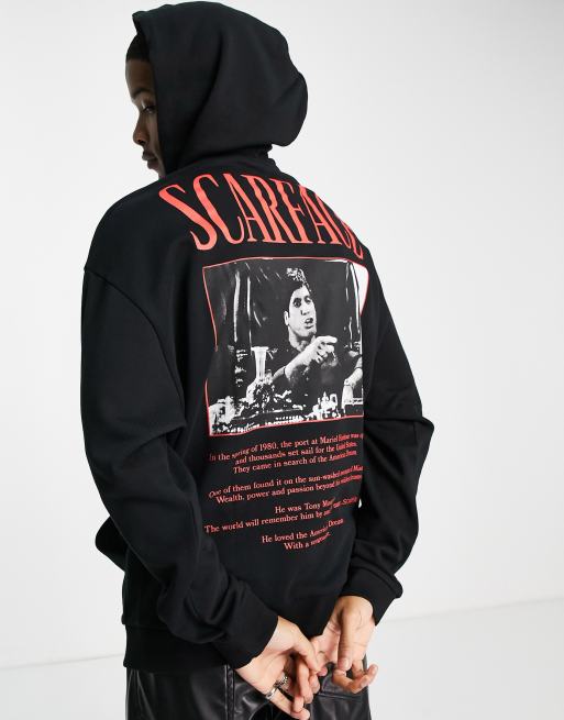 ASOS DESIGN - Oversized hættetrøje med grafisk 'Scarface'-print på brystet og ryggen i sort