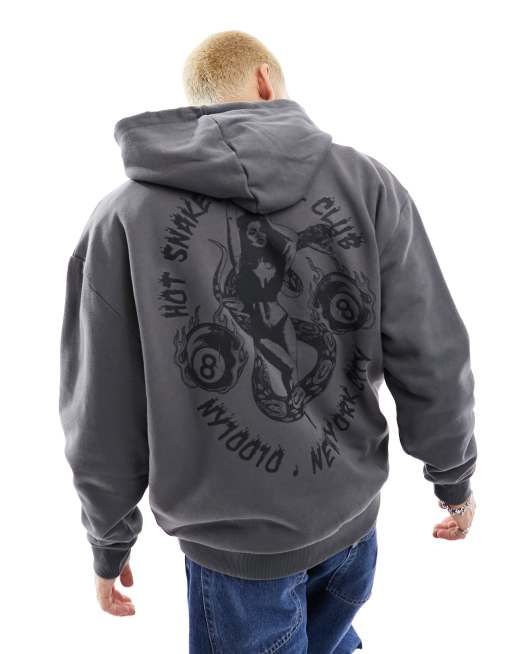 ASOS DESIGN - Oversized hættetrøje med skateprint på ryggen i forvasket sort