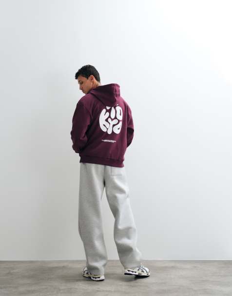 ASOS DESIGN oversized huvtröja med logga i pufftryck i burgundy - view 1