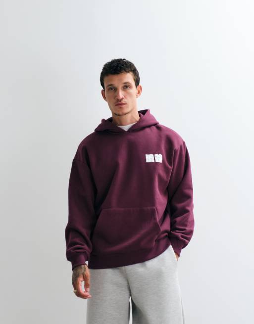 ASOS DESIGN oversized huvtröja med logga i pufftryck i burgundy, 5 av 5