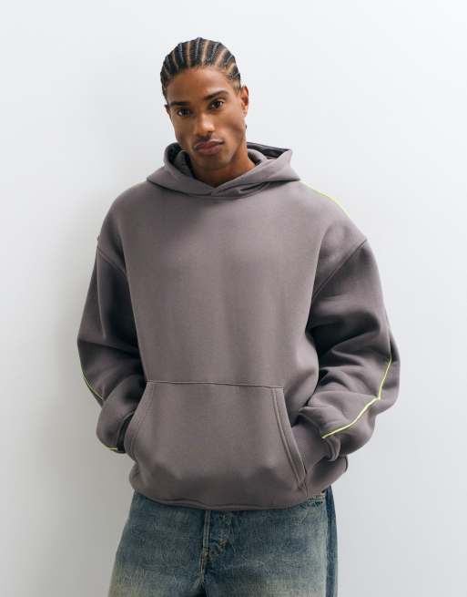 ASOS DESIGN oversized huvtröja med passpoal och tryck i kolgrått, 3 av 5