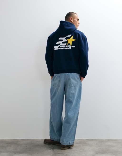 ASOS DESIGN oversized huvtröja med tryck i navy, 4 av 5