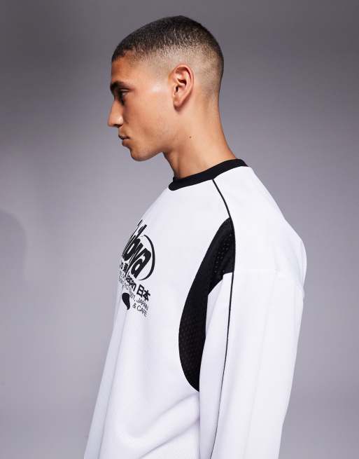 ASOS DESIGN - Oversized hvid og sort langærmet T-shirt med bygrafik og paneler , 5 af 5