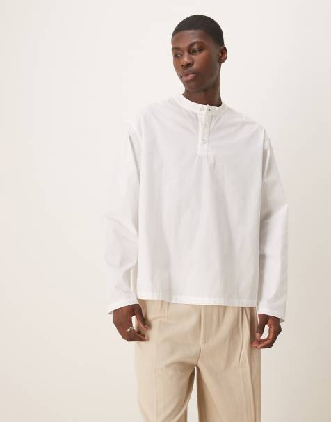 ASOS DESIGN - Oversized hvid skjorte med henley-krave og firkantet pasform - view 1