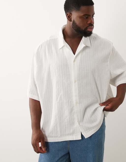 ASOS DESIGN - Oversized hvid skjorte med tekstur og reverskrave samt firkantet pasform, 2 af 6
