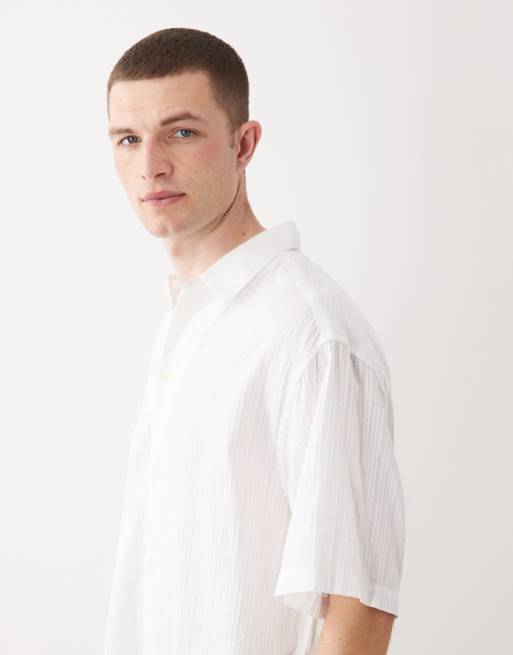 ASOS DESIGN - Oversized hvid skjorte med tekstur og reverskrave samt firkantet pasform, 6 af 6
