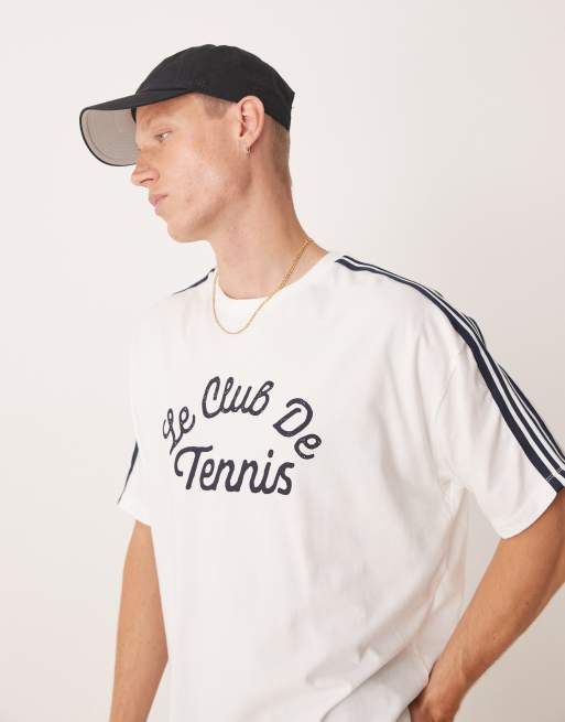 ASOS DESIGN - Oversized hvid T-shirt med firkantet pasform, grafisk sportsprint og bånddetalje