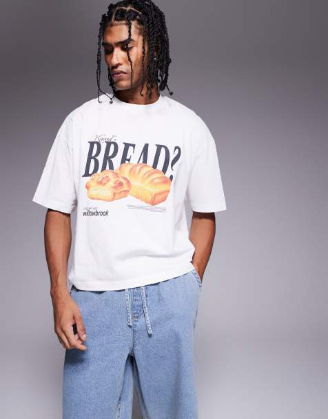 ASOS DESIGN - Oversized hvid T-shirt med firkantet pasform og grafisk brødprint - view 1