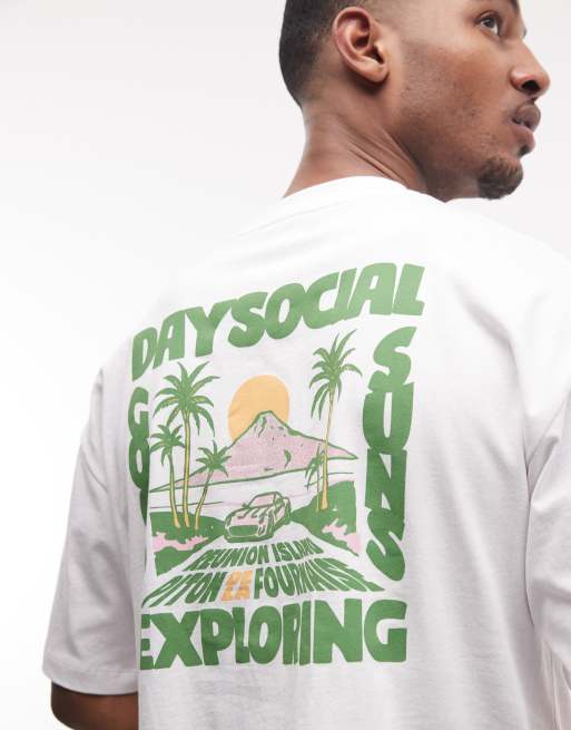 ASOS DESIGN - Oversized hvid T-shirt med firkantet pasform og grafisk landskabsprint, 5 af 5