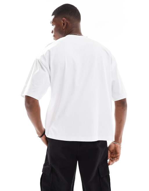 ASOS DESIGN - Oversized hvid T-shirt med firkantet pasform og hævet tekstprint , 3 af 4