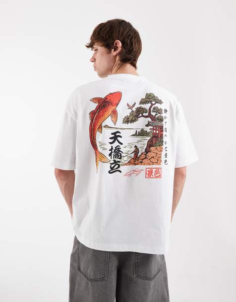 ASOS DESIGN - Oversized hvid T-shirt med koifisk-print - view 1