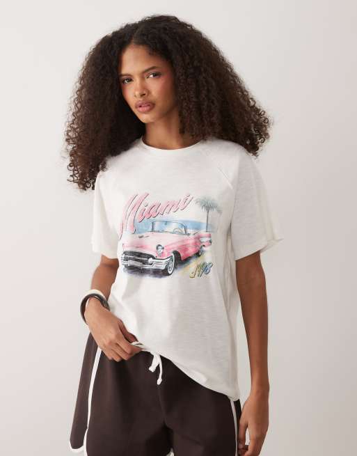ASOS DESIGN - Oversized hvid T-shirt med lange ærmer og 'Miami'-bilprint, 3 af 4