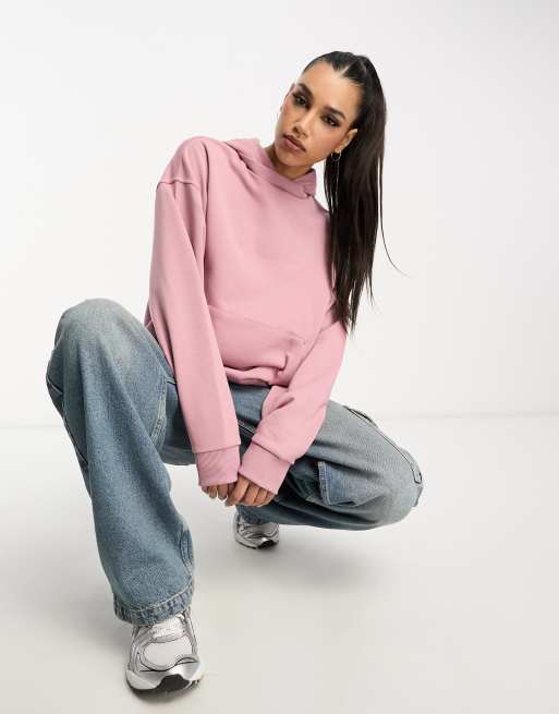 ASOS DESIGN - Oversized hybride sweater-hoodie in vintage roze | ASOS