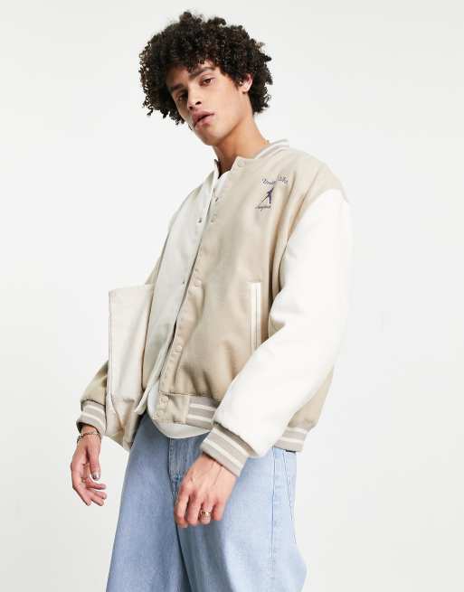 ASOS DESIGN - Oversized, in tweeën gedeeld bomberjack met borduursel in kiezelkleur, 2 van 4