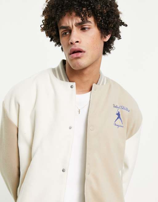 ASOS DESIGN - Oversized, in tweeën gedeeld bomberjack met borduursel in kiezelkleur, 3 van 4