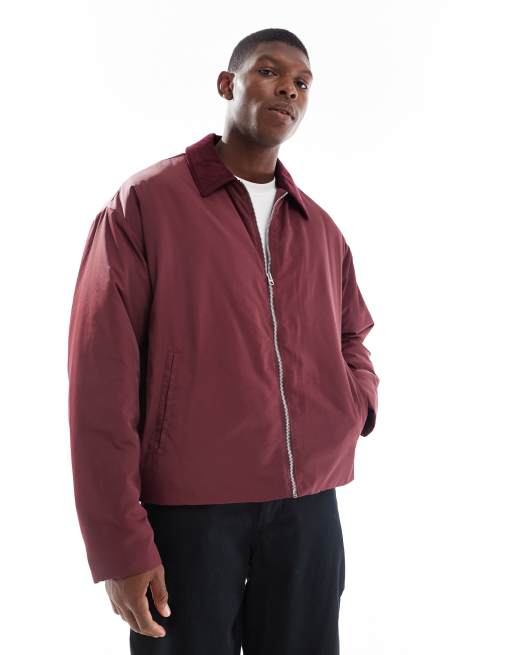 ASOS DESIGN - Oversized jack met corduroy kraag in bordeauxrood 
