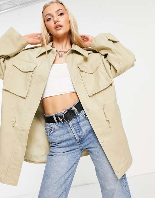 ASOS DESIGN - Oversized jack met zak in stone
