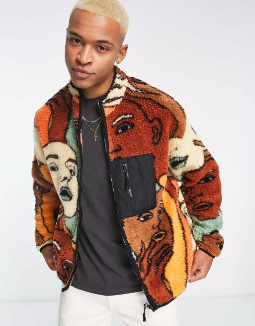 ASOS DESIGN - Oversized jack van borg met rits en bedekt met print van gezichten