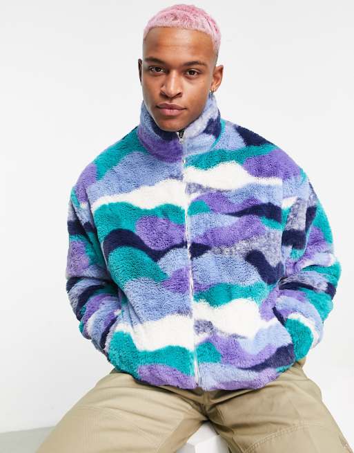 ASOS DESIGN - Oversized jack van imitatiebont met ritssluiting in print