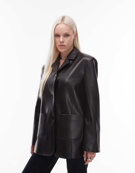 ASOS DESIGN - Oversized jack van imitatieleer met hoge sluiting in zwart - view 1