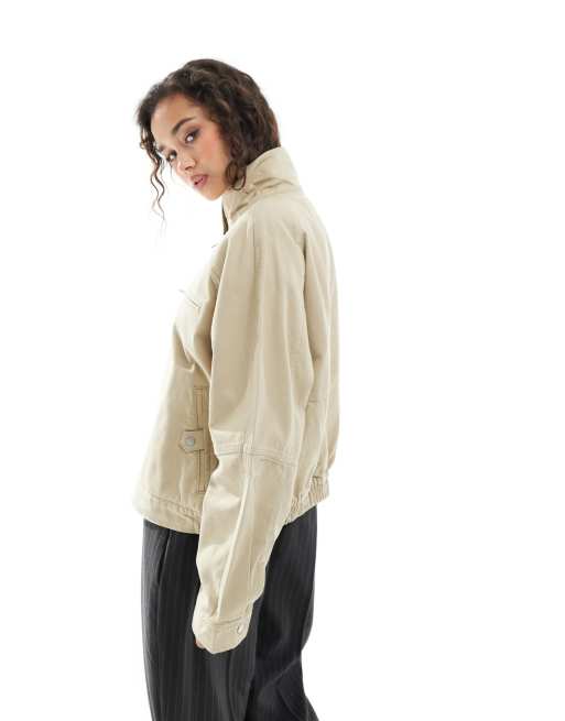ASOS DESIGN - Oversized jack van keperstof met opstaande boord in zandkleur, 4 van 4