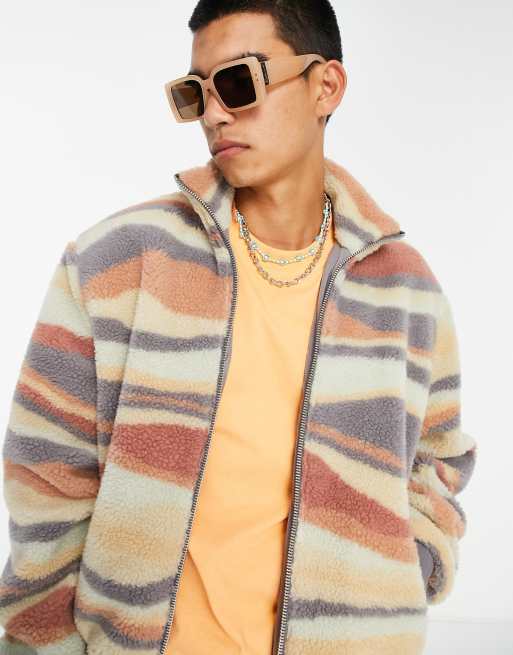 ASOS DESIGN - Oversized jack van zware borg met abstracte print