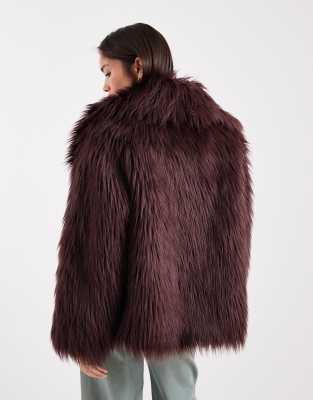 Asos Design Oversized Jacket With Faux Fur Collar In Burgundy