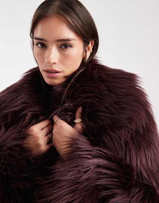 ASOS DESIGN oversized jacket with faux fur collar in burgundy, 3 of 4