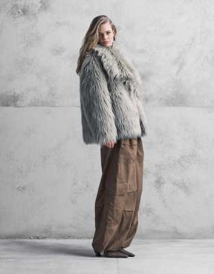 Asos Design Oversized Jacket With Faux Fur Collar In Green