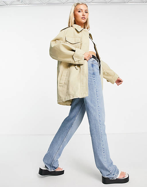 Women oversized jacket with pocket detail in stone 