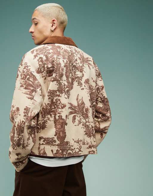 ASOS DESIGN oversized jacquard harrington jacket in stone ASOS