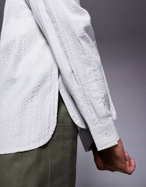 ASOS DESIGN - Oversized jacquard overhemd met ronde zoom met split in ecru, 2 van 4