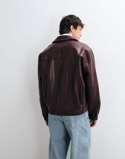 ASOS DESIGN oversized jakke i imiteret læder i burgundy, 5 af 5