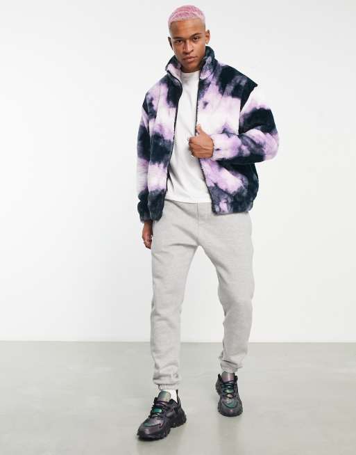 ASOS DESIGN - Oversized jakke med gennemgående lynlås og lilla batik i imiteret pels, 4 af 4