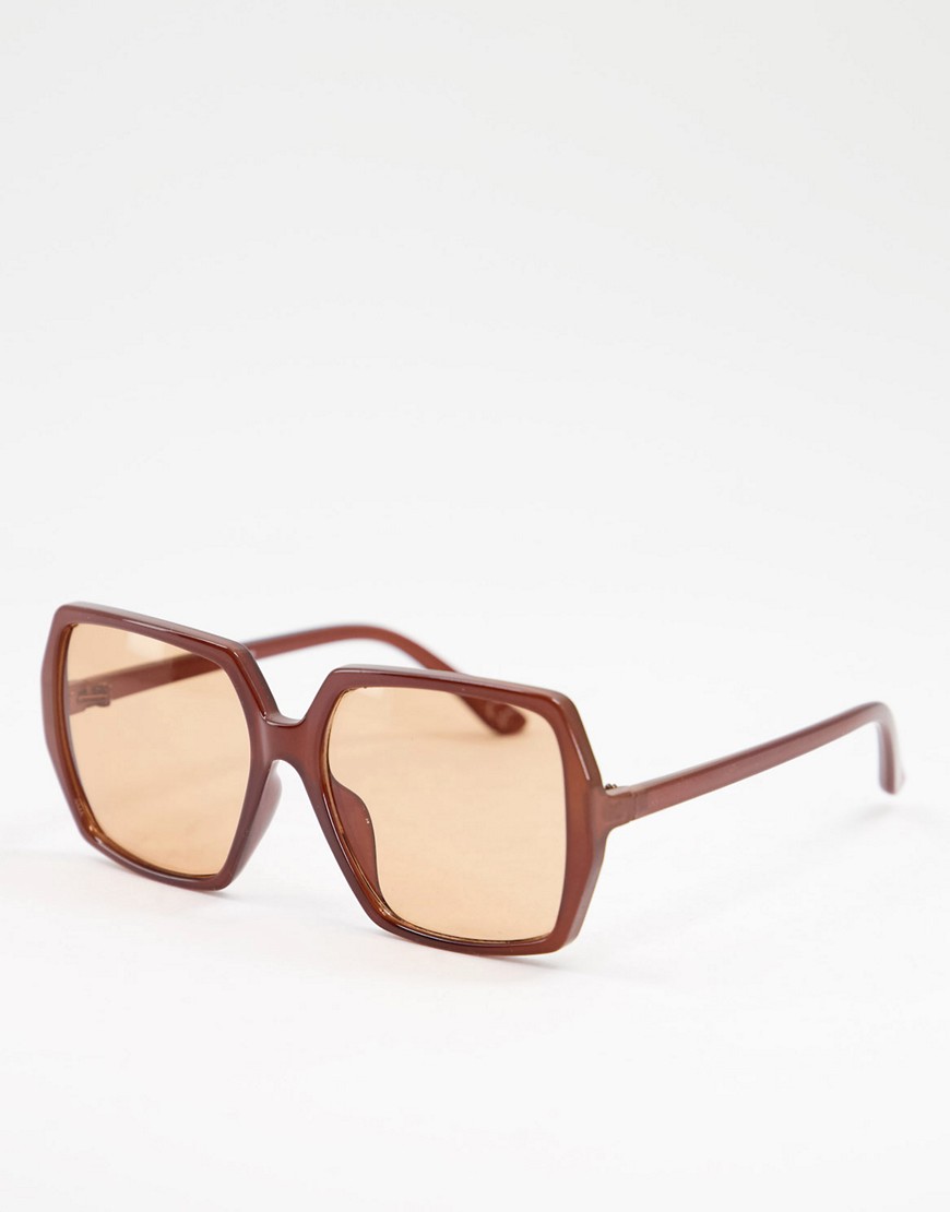 ASOS DESIGN - Oversized jaren 70 zonnebril met bruin montuur met glazen in dezelfde tint