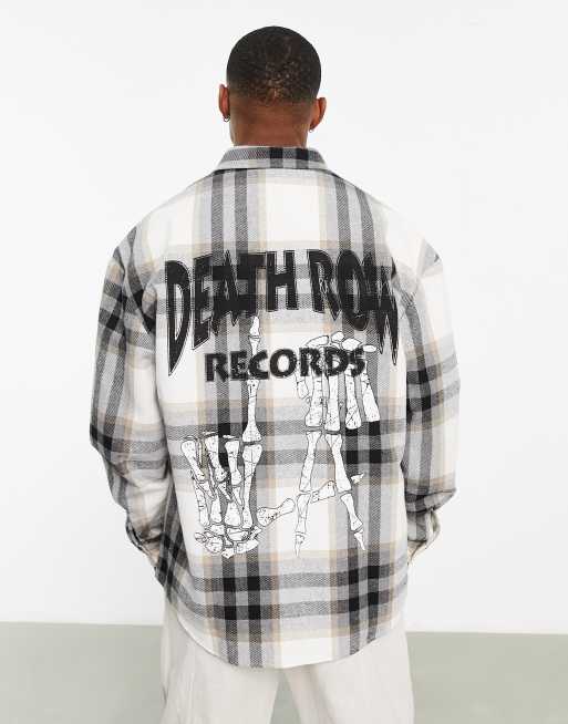 ASOS DESIGN - Oversized jaren 90 overhemd met Death Row print op de rug in geruit grijs