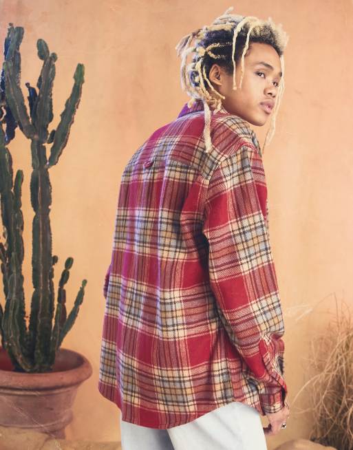 ASOS DESIGN - Oversized jaren 90-stijl overhemd van wolmix in rood met ruitprint, 2 van 4