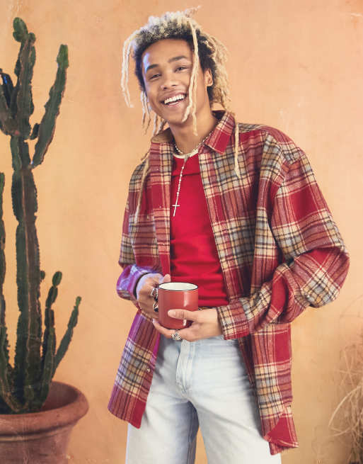 ASOS DESIGN - Oversized jaren 90-stijl overhemd van wolmix in rood met ruitprint, 3 van 4