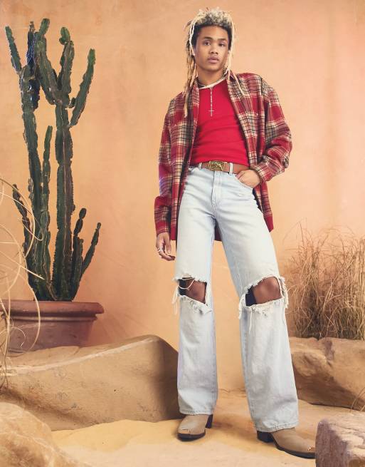 ASOS DESIGN - Oversized jaren 90-stijl overhemd van wolmix in rood met ruitprint, 4 van 4