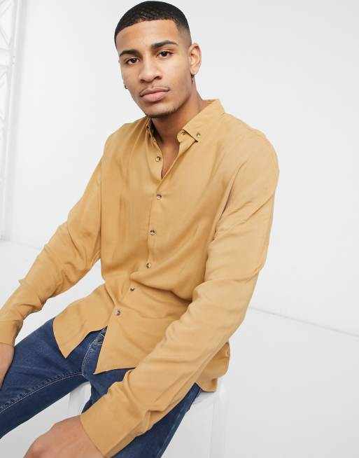 ASOS DESIGN - Oversized jaren 90 viscose overhemd in kiezelkleur
