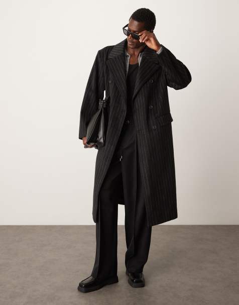 ASOS DESIGN - Oversized jas met lange pasvorm, wolmix en krijtstreep in zwart - view 1
