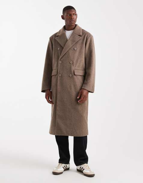 ASOS DESIGN - Oversized jas met wollook en lange pasvorm in molbruin - view 1
