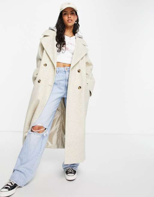 Tante Promotie Dakraam ASOS DESIGN - Oversized jas van jersey met capuchon in crème | ASOS