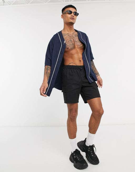 ASOS DESIGN oversized jersey baseball shirt in navy