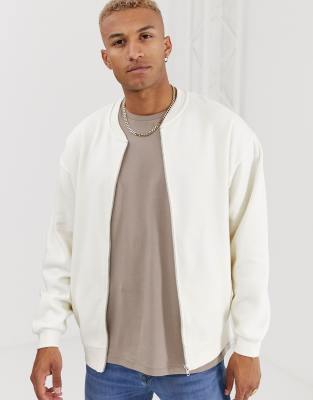 Asos Design Oversized Jersey Bomber Jacket In Off White ModeSens