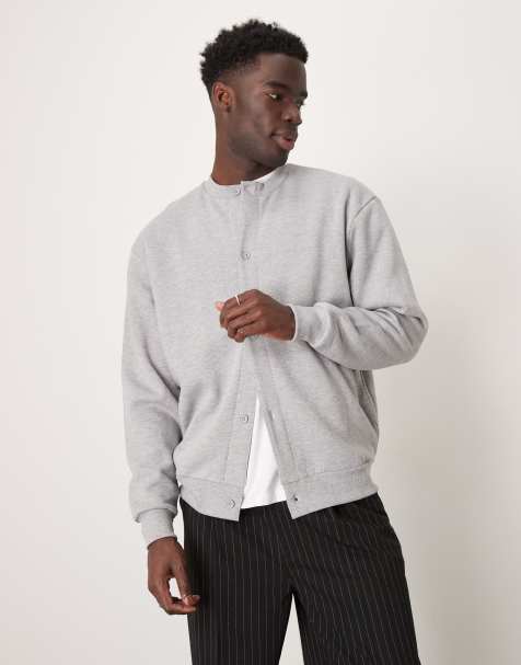 ASOS DESIGN oversized jersey cardigan button through in gray - view 1