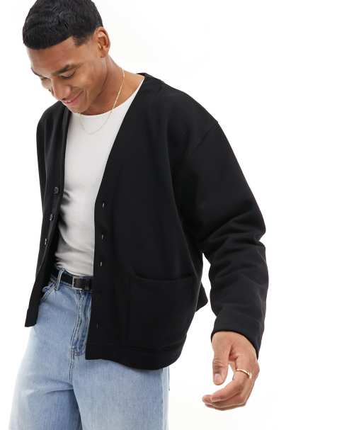 ASOS DESIGN oversized jersey cardigan in black - view 1