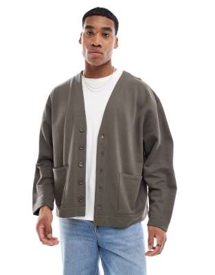 ASOS DESIGN oversized jersey cardigan in khaki - view 1
